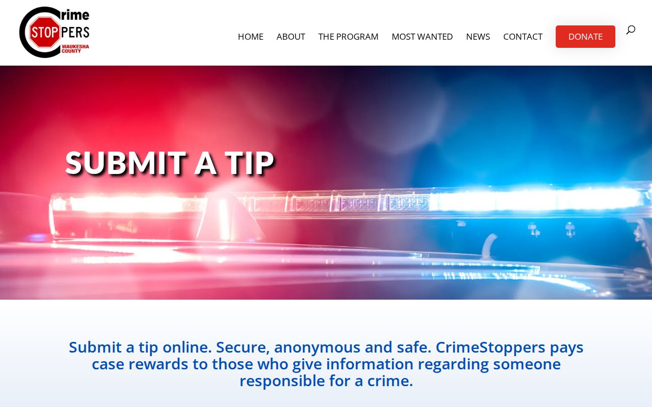 Waukesha County anonymous warrant tip submission interface
