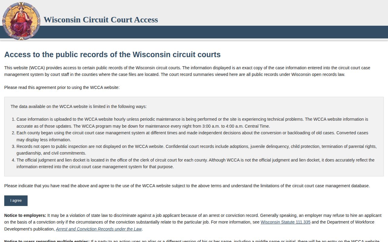 Wisconsin WCCA court disposition search for Waukesha County records