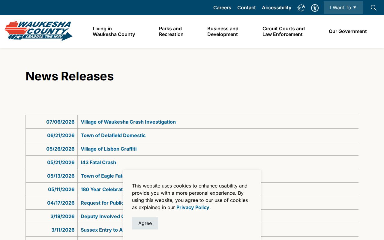 Waukesha County Sheriff news releases and booking feed context